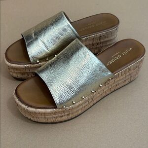 Kurt Geiger 'London Maci' Metallic Flatform Sandals with a cork platform sole